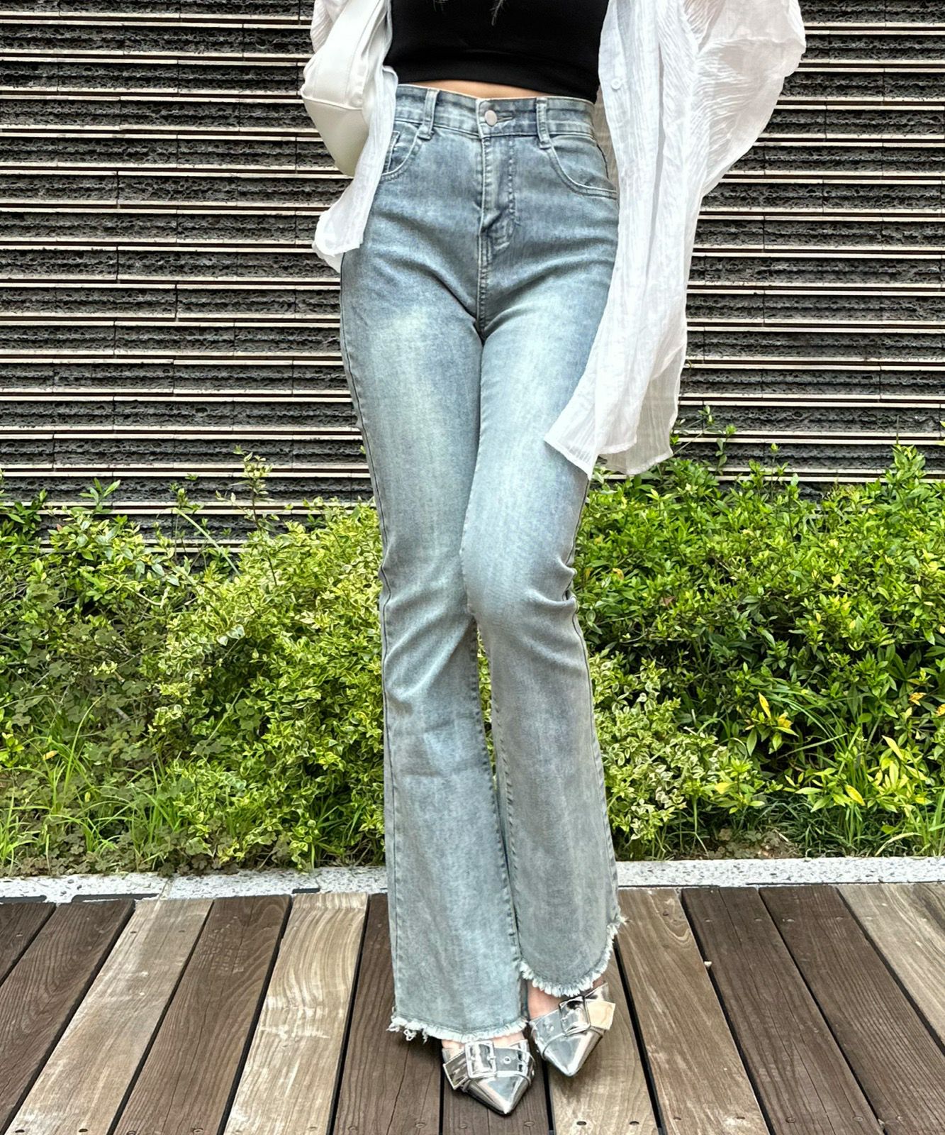 すそフリンジストレッチデニムフレアパンツ | SpRay