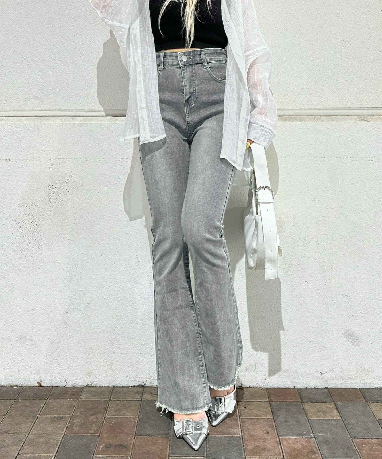 すそフリンジストレッチデニムフレアパンツ | SpRay