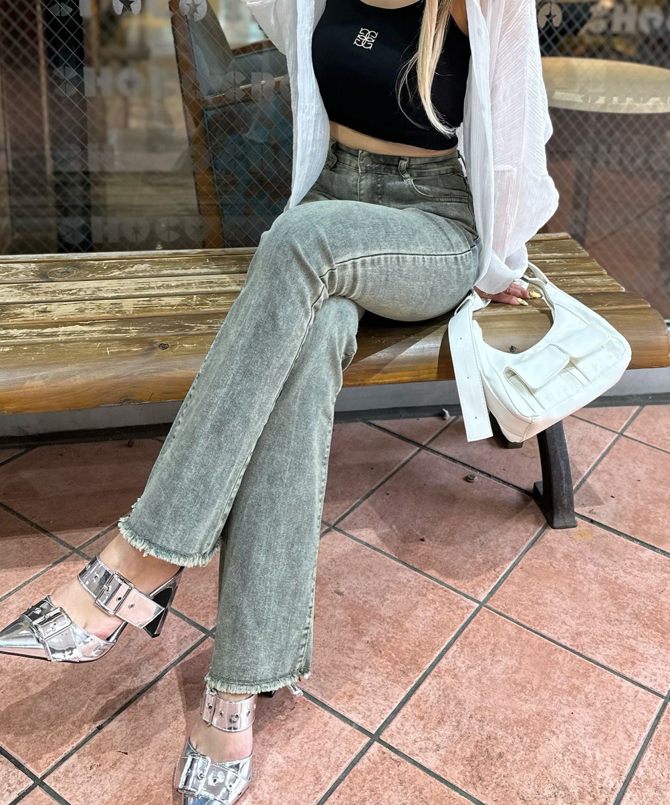 すそフリンジストレッチデニムフレアパンツ | SpRay