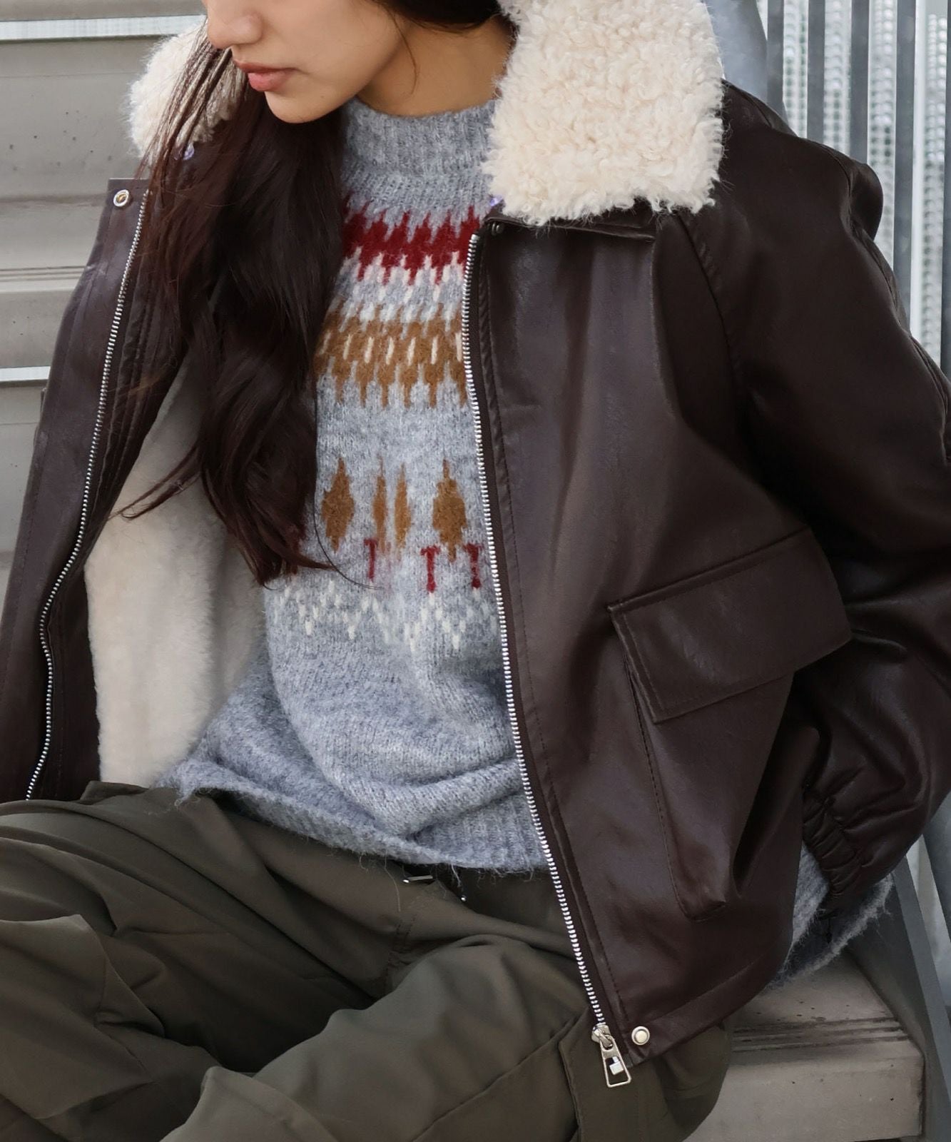 ファー衿フェイクレザーブルゾン | SpRay