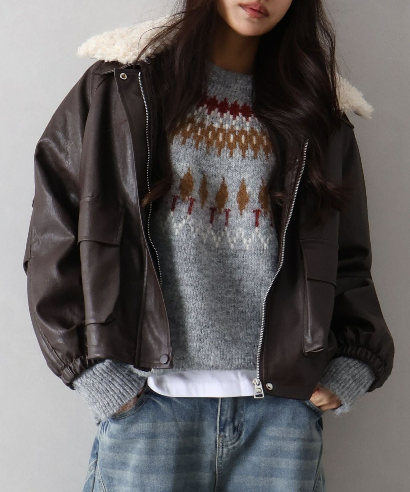 ファー衿フェイクレザーブルゾン | SpRay