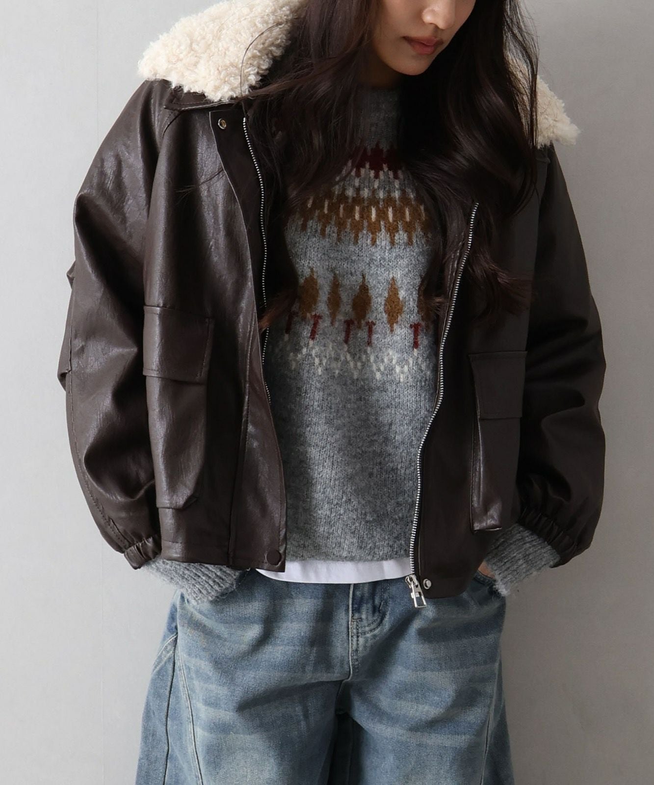 ファー衿フェイクレザーブルゾン | SpRay