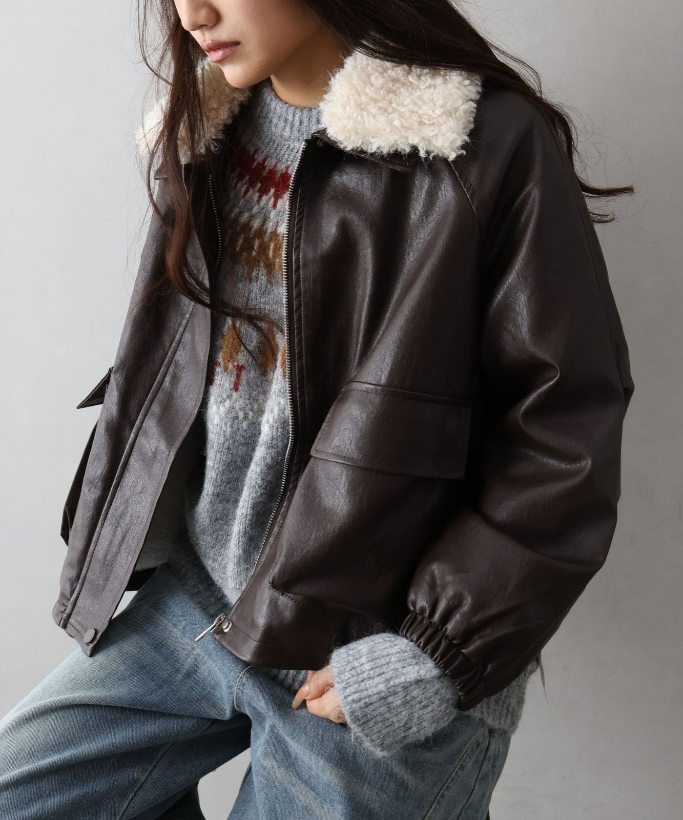 ファー衿フェイクレザーブルゾン | SpRay