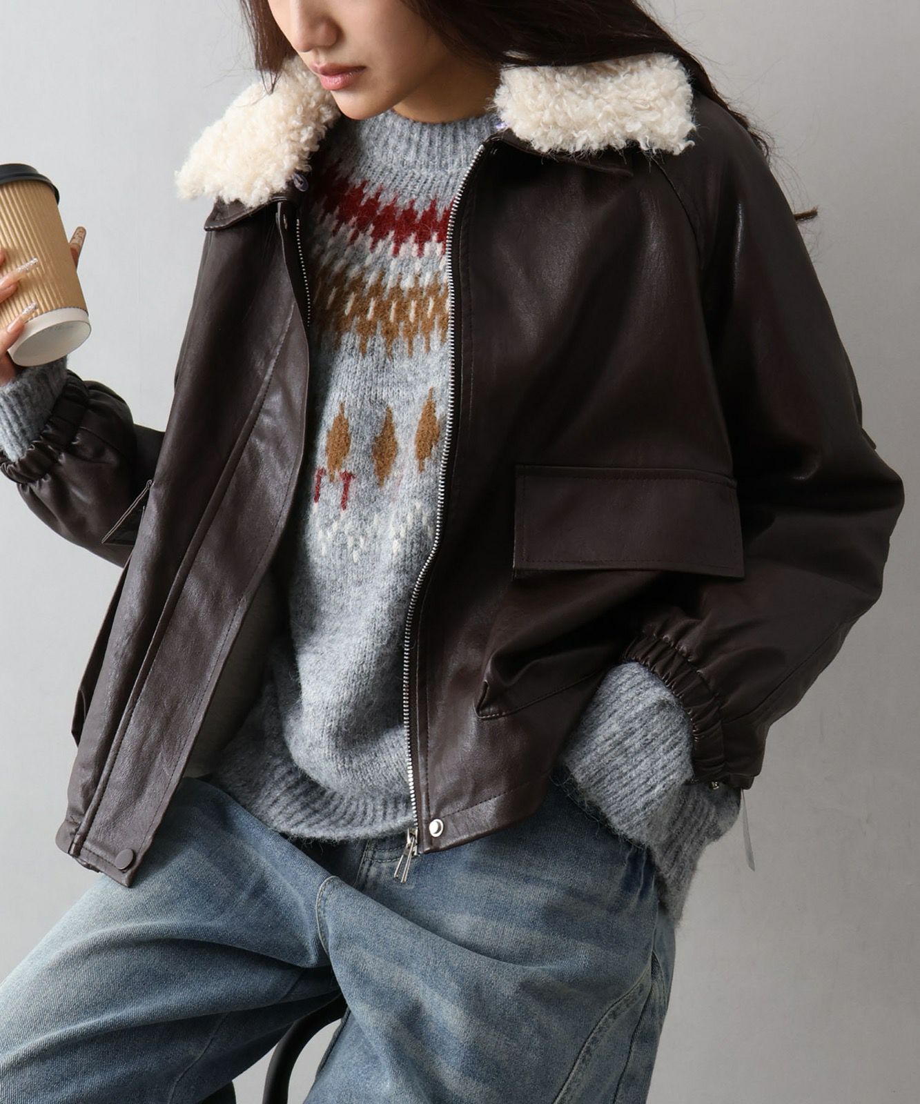 新品フェイクファー レザー コート ファー衿フェイクレザーブルゾン | SpRay