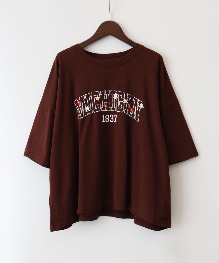 花刺繍Tシャツ　茶 MICHIGAN花刺繍Tシャツ | SpRay