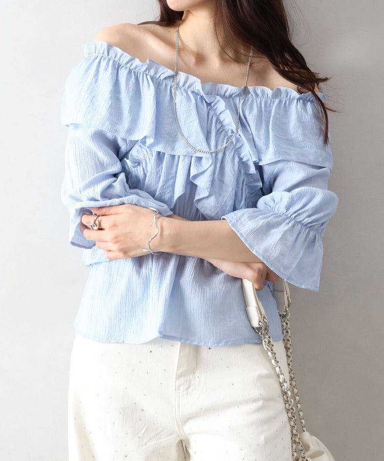 定価5.06万 ドゥロワー ストライプショートスリーブブラウス ブルー 春夏 クロス2WAYショートスリーブブラウス | SpRay